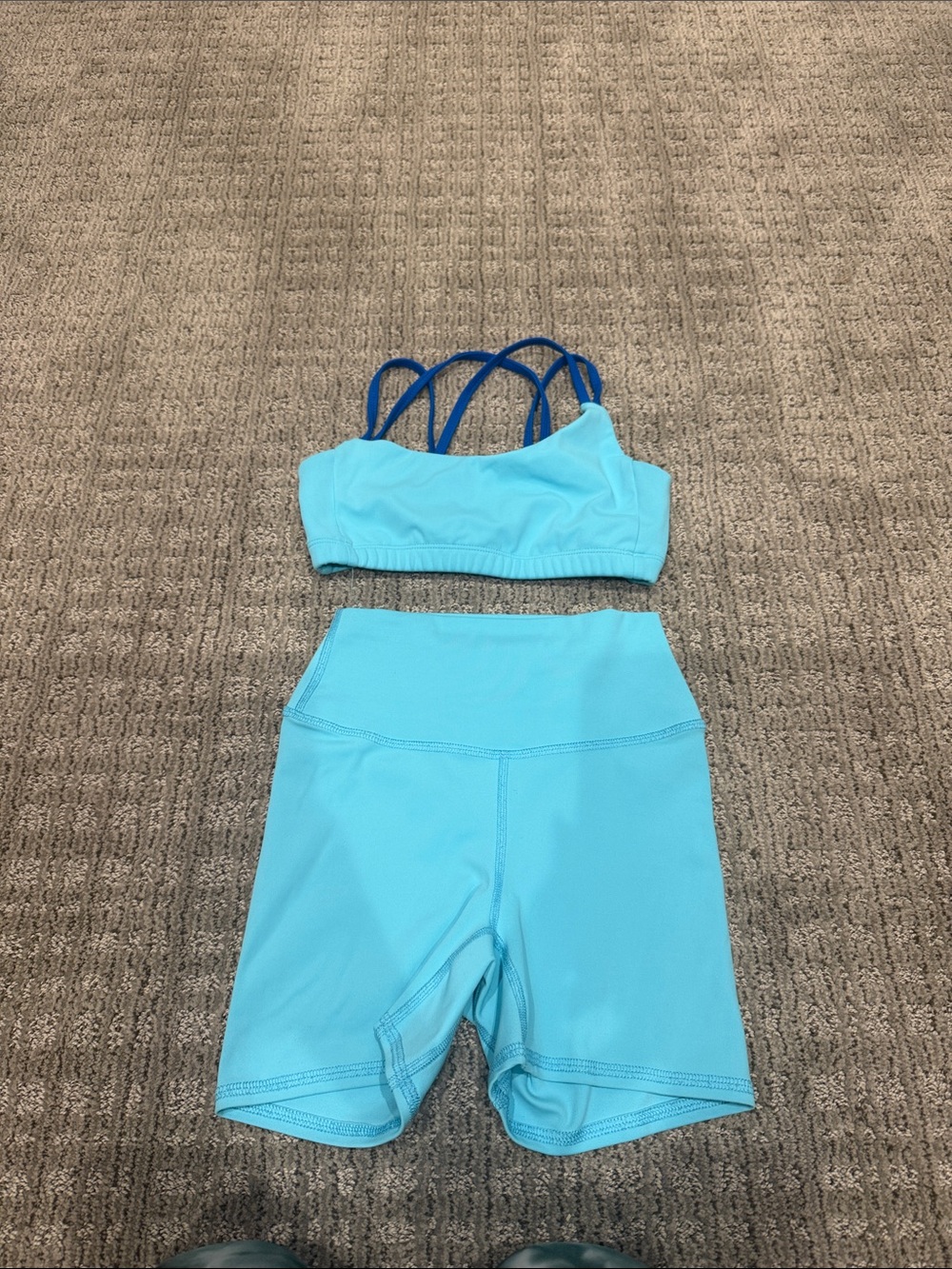Kids Aqua Blue Active Bike Shorts and Strappy Sports Bra dancewear